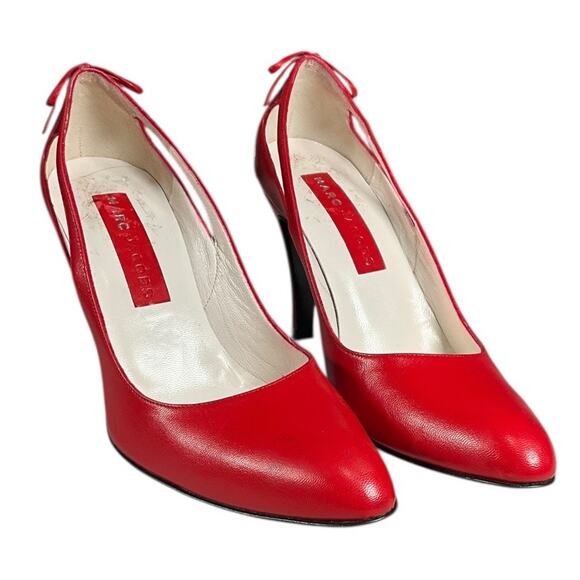 Marc Jacobs Red Leather Heels Women’s Size 8 Made in Italy NWOT Red Bow Back - Picture 5 of 12